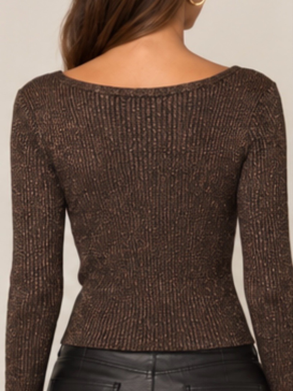 House of Harlow 1960 Metallic Bronze Tie Front Ribbed Sweater Top REVOLVE Large - Picture 2 of 13